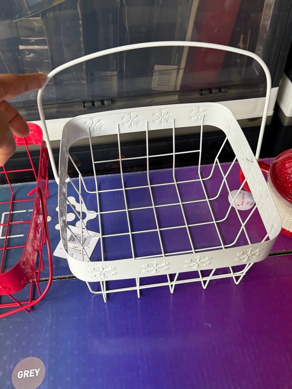 Decorative Metal Storage Basket Set - Red & White